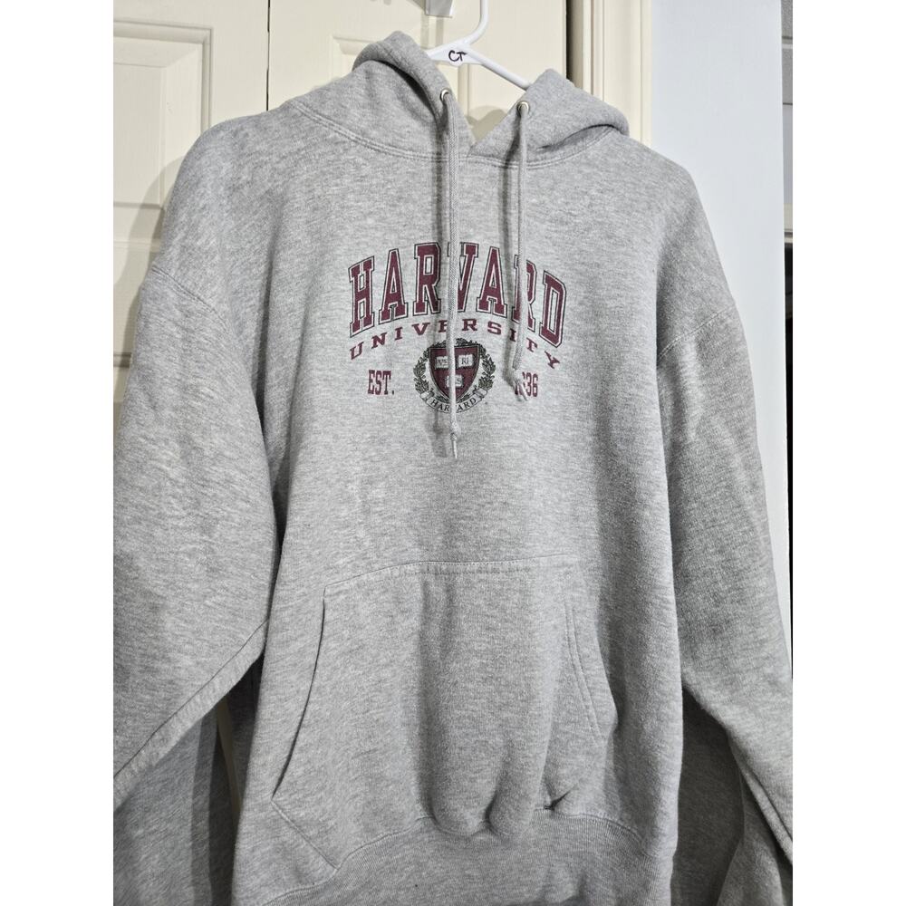 Vintage Harvard University Hoodie Size Large Grey Fleece Hooded Sweatshirt